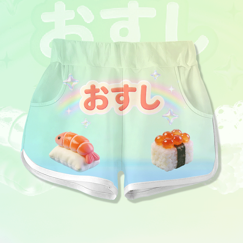 Kawaii Sushi Grafik Modakawa Shorts - Green - 5XL - image 1