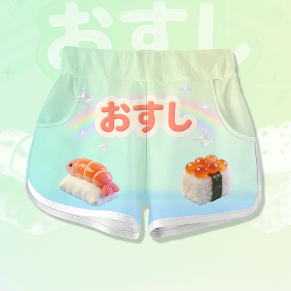 Kawaii Sushi Grafik Modakawa Shorts - Green - 5XL - image 1