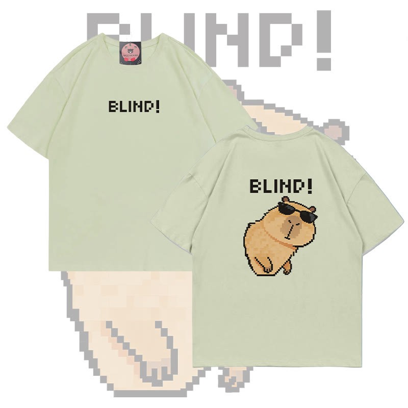 BLIND Capybara Grafik Modakawa 100% Baumwoll-T-Shirt - Light Green - 5XL - image 1