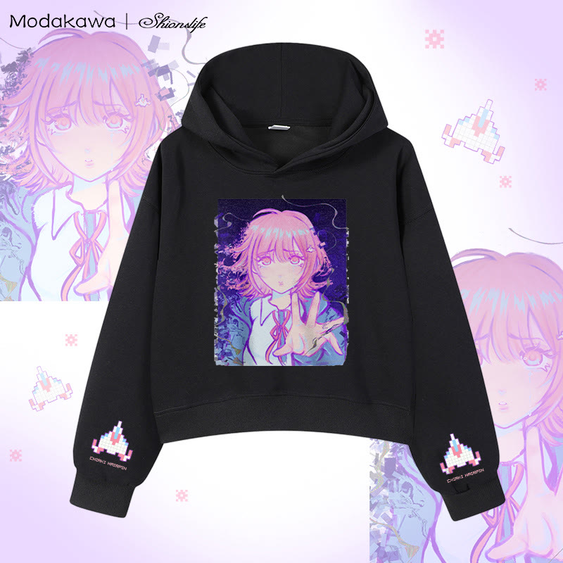 MODAKAWA X Shionslife Chiaki Nanami Graphic Cropped Cotton Hoodie - Black - 3XL - image 2