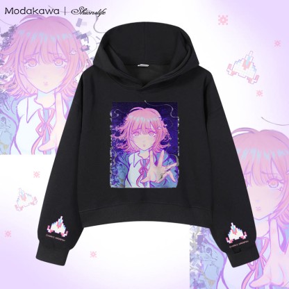 MODAKAWA X Shionslife Chiaki Nanami Graphic Cropped Cotton Hoodie - Black - 3XL - image 2