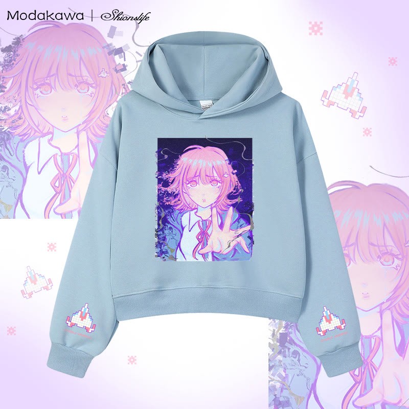 MODAKAWA X Shionslife Chiaki Nanami Graphic Cropped Cotton Hoodie - Blue - 3XL - image 1