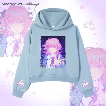 MODAKAWA X Shionslife Chiaki Nanami Graphic Cropped Cotton Hoodie - Blue - 3XL - image 1
