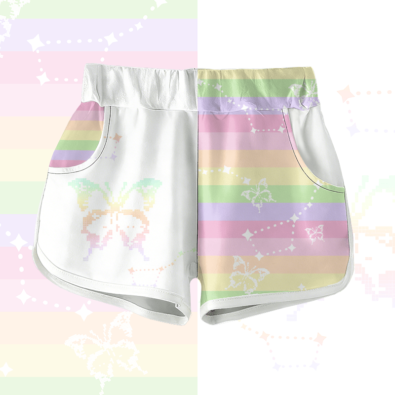 Modakawa Shorts mit Regenbogenstreifen-Schmetterlingsmotiv - Multicolor - 5XL - image 1