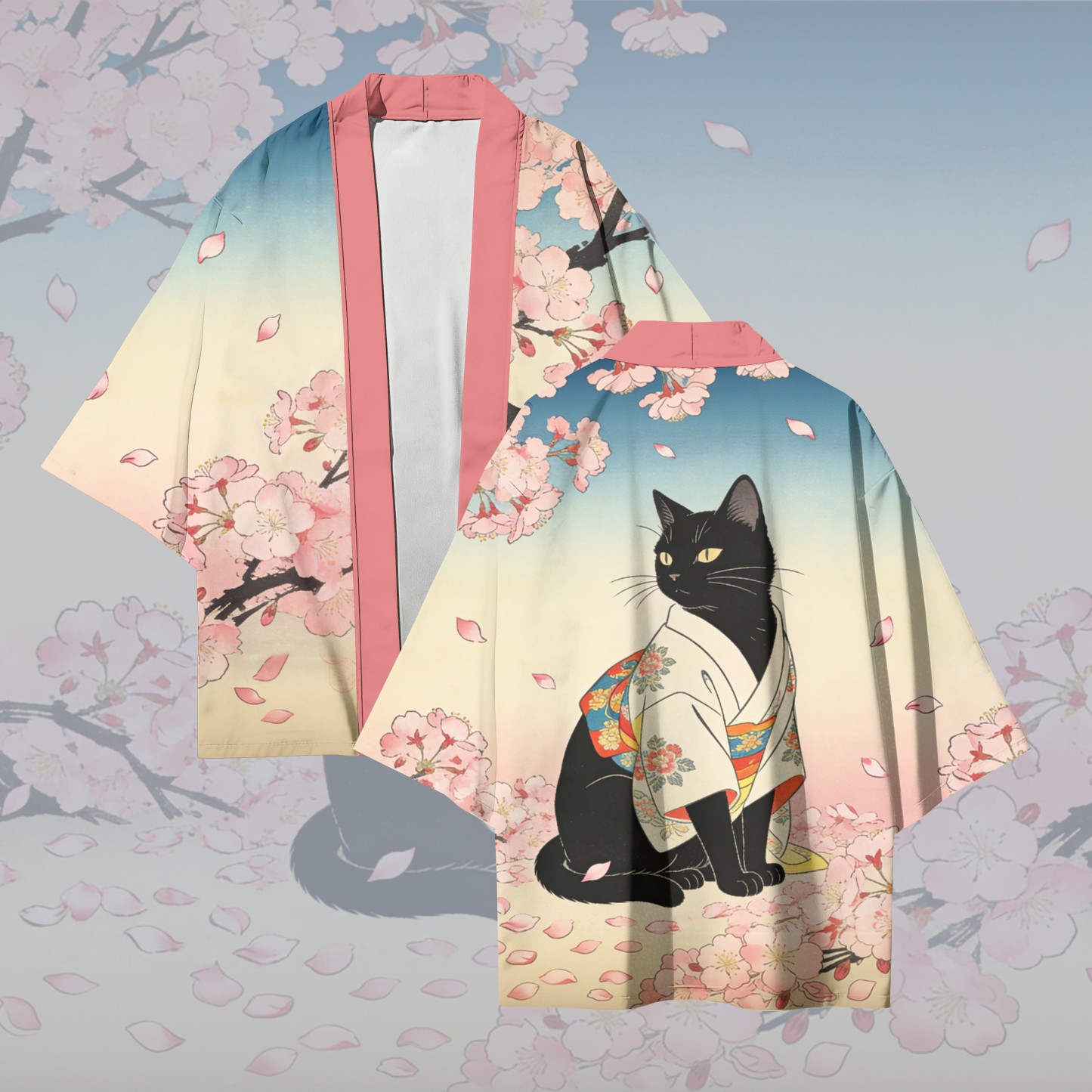 Modakawa Cardigan mit Sakura-Katzenmotiv, Kimono-Oberbekleidung - Multicolor - 3XL - image 1