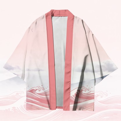 Modakawa Cardigan mit Fuji-Sonnenuntergangsmotiv, Kimono-Oberbekleidung - Pink - 3XL - image 2