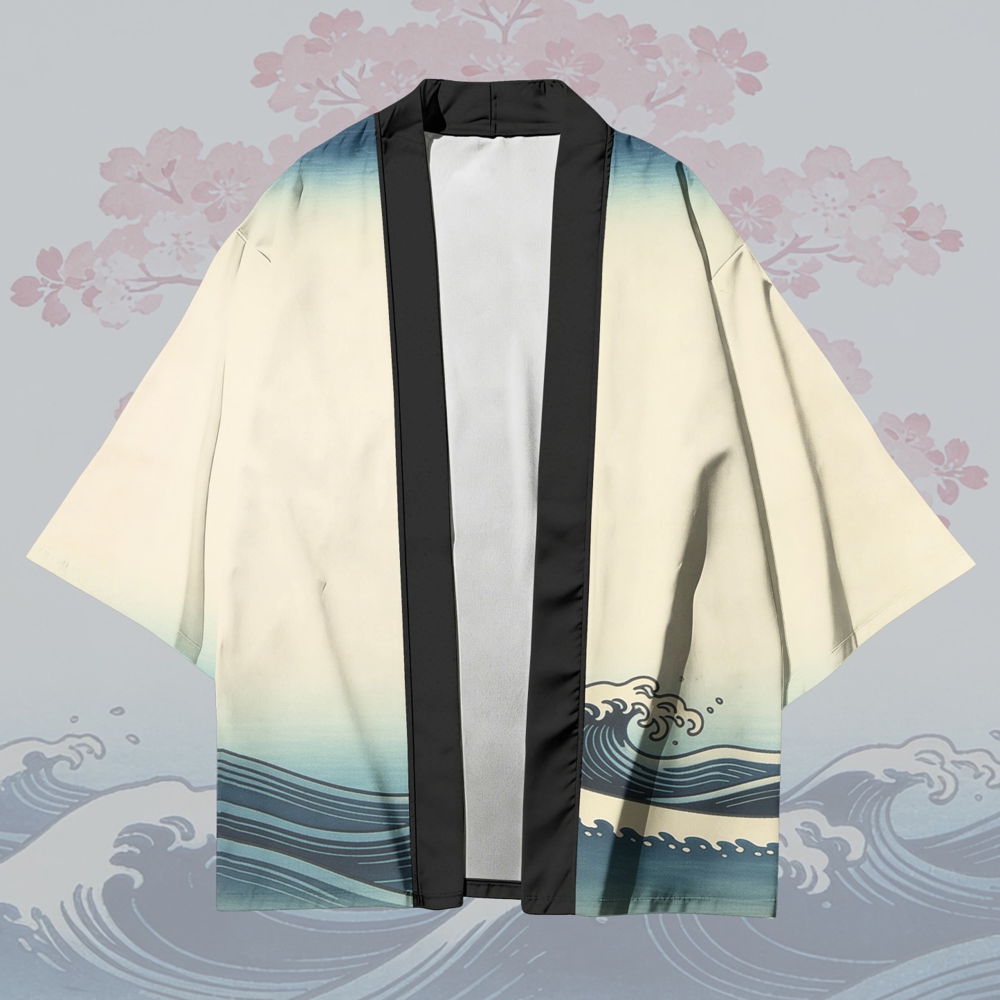 Sakura Waves Graphic Modakawa Cardigan Kimono Oberbekleidung - image 2