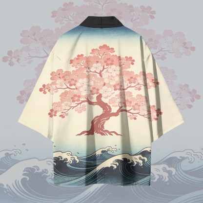 Sakura Waves Graphic Modakawa Cardigan Kimono Oberbekleidung - image 3
