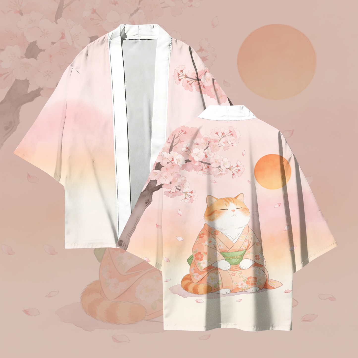 Modakawa Cardigan mit Sakura-Katzenmotiv, Kimono-Oberbekleidung - Pink - 3XL - image 1