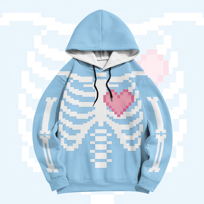 Modakawa Pullover-Hoodie mit Herz-Skelett-Grafik - Blue - 6XL - image 1