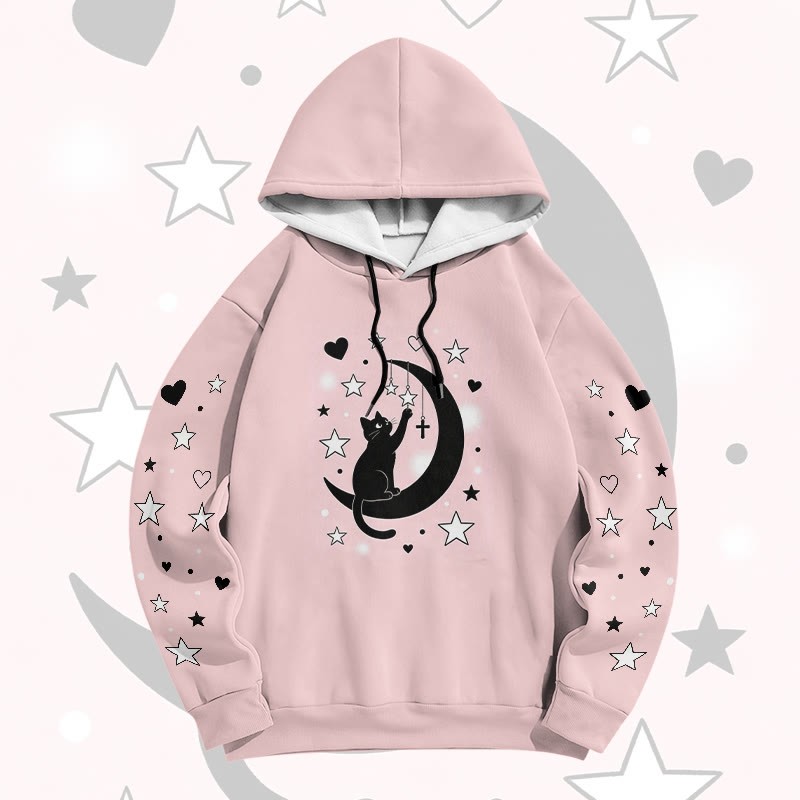 Modakawa Pullover-Hoodie mit Mondkatzen-Motiv - Pink - 6XL - image 1
