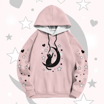 Modakawa Pullover-Hoodie mit Mondkatzen-Motiv - Pink - 6XL - image 1