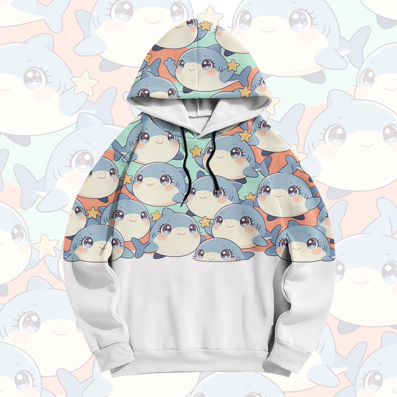 Modakawa Pullover-Hoodie mit freundlichem Hai-Motiv - White - 6XL - image 1