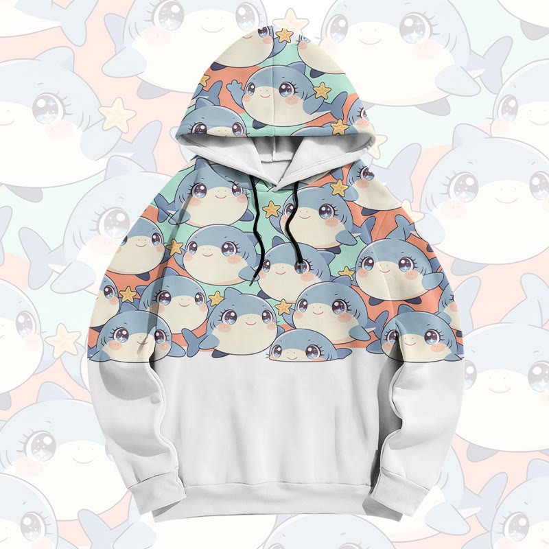 Modakawa Pullover-Hoodie mit freundlichem Hai-Motiv - White - 6XL - image 1