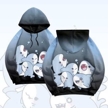 MODAKAWA Farbverlauf-Pullover-Hoodie mit verspieltem Hai-Motiv - Dark Blue - 6XL - image 3