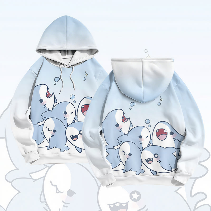 MODAKAWA Farbverlauf-Pullover-Hoodie mit verspieltem Hai-Motiv - Blue - 6XL - image 2