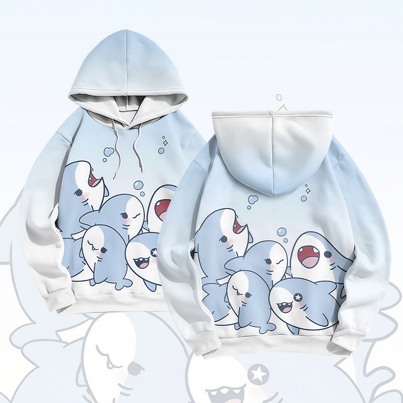 MODAKAWA Farbverlauf-Pullover-Hoodie mit verspieltem Hai-Motiv - Blue - 6XL - image 2