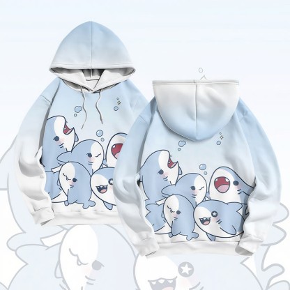 MODAKAWA Farbverlauf-Pullover-Hoodie mit verspieltem Hai-Motiv - Blue - 6XL - image 2