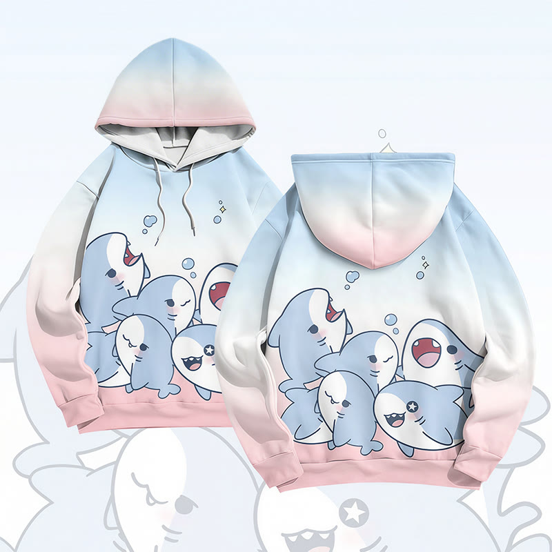 MODAKAWA Farbverlauf-Pullover-Hoodie mit verspieltem Hai-Motiv - Pink&Blue - 6XL - image 1