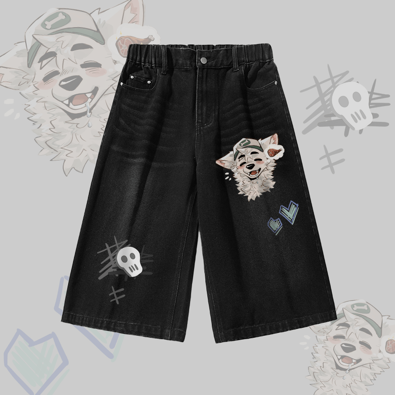 MODAKAWA X atka Fox Wants Meat Graphic Vintage Washed Cropped Pants - Black - 3XL - image 1