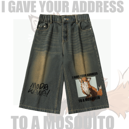 MODAKAWA X atka Fox Graphic Vintage Washed Cropped Pants - Vintage Blue - 3XL - image 1