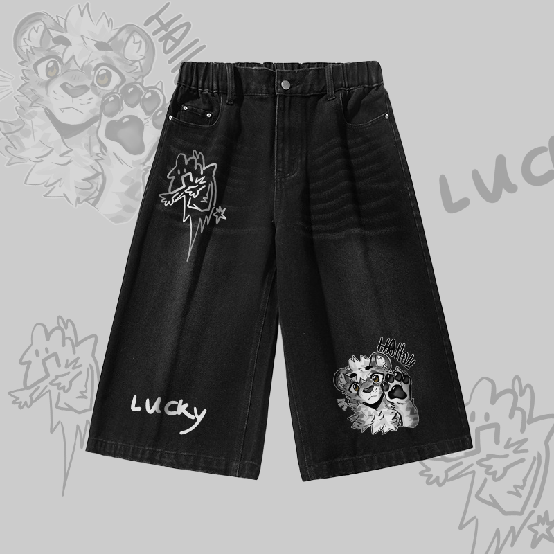 MODAKAWA X atka Tiger Paw Wave Graphic Vintage Washed Cropped Pants - Black - 3XL - image 1