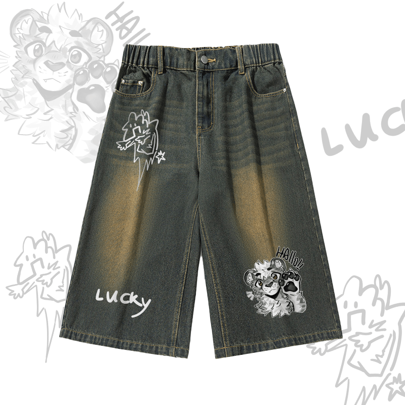 MODAKAWA X atka Tiger Paw Wave Graphic Vintage Washed Cropped Pants - Vintage Blue - 3XL - image 2