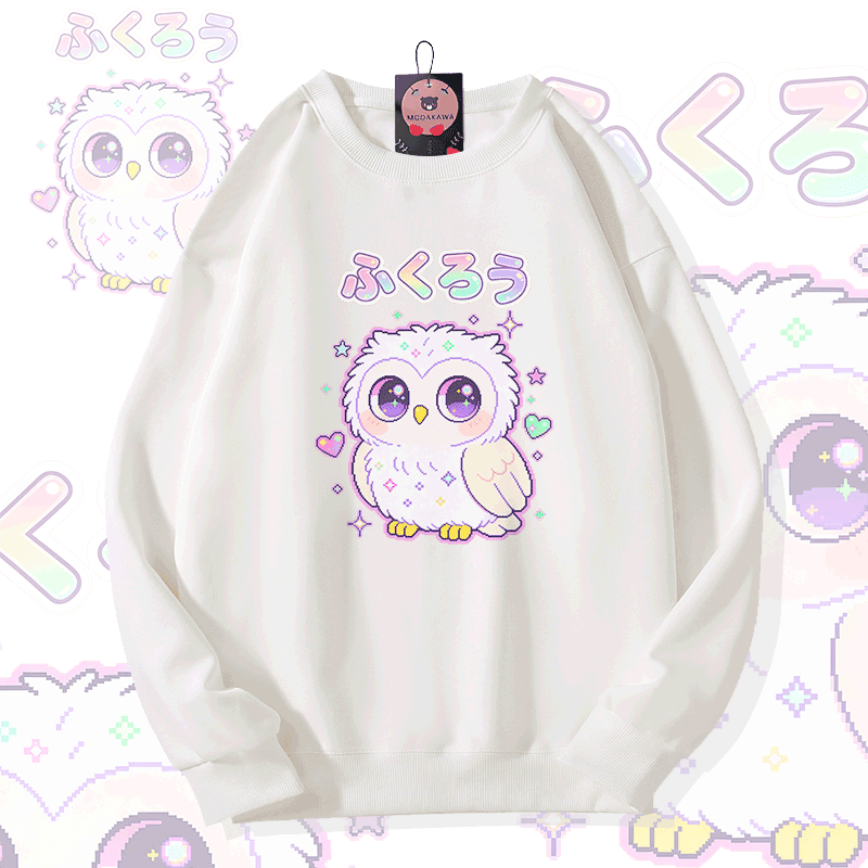 Modakawa Sweatshirt mit Eulenmotiv - White - 5XL - image 1