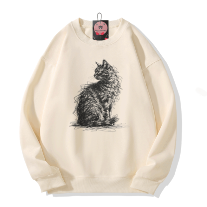 Modakawa Sweatshirt mit Katzenmotiv - Beige - 5XL - image 1