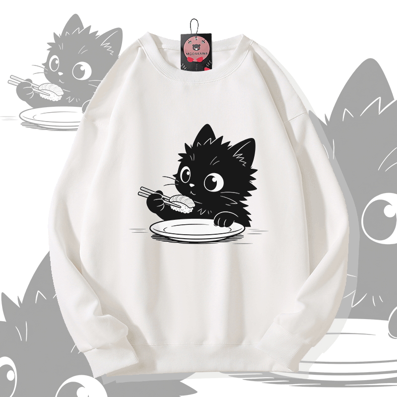 Modakawa Sweatshirt mit Foodie-Katzen-Grafik - White - 5XL - image 2