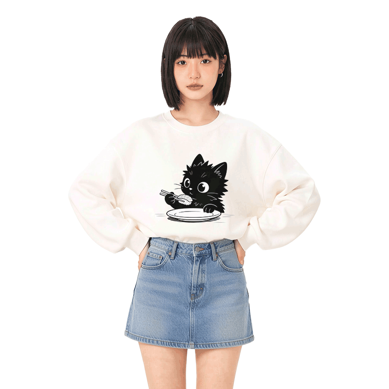 Modakawa Sweatshirt mit Foodie-Katzen-Grafik - image 1