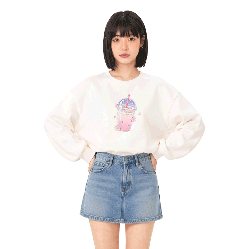 Modakawa Sweatshirt mit Milchtee-Grafik - image 1