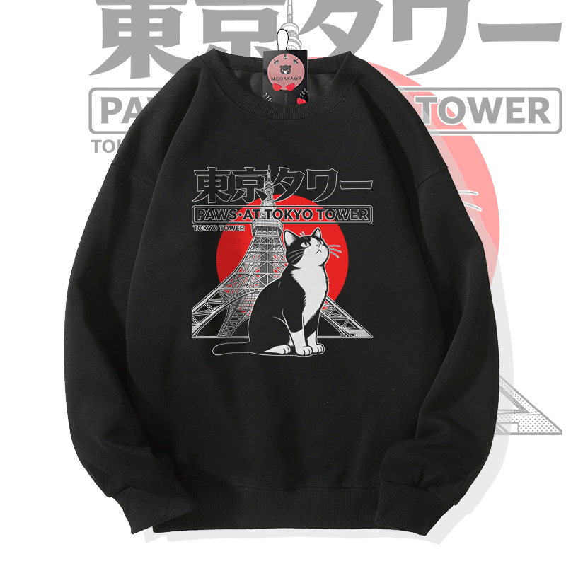 TOKYO Cat Graphic Modakawa Sweatshirt - Black - 5XL - image 2