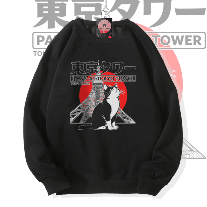 TOKYO Cat Graphic Modakawa Sweatshirt - Black - 5XL - image 2