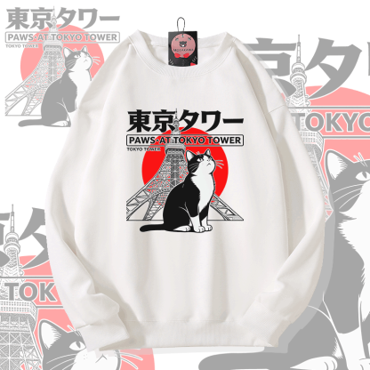 TOKYO Cat Graphic Modakawa Sweatshirt - White - 5XL - image 1