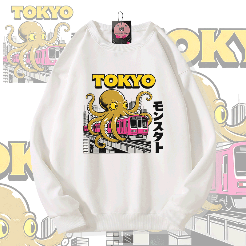 Modakawa Sweatshirt mit Tokyo Octopus Train Grafik - White - 5XL - image 1