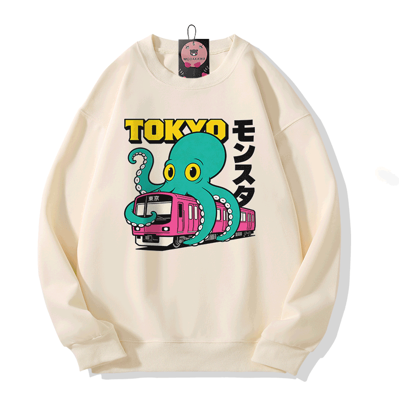 Modakawa Sweatshirt mit Tokyo Octopus Monster Grafik - Beige - 5XL - image 4