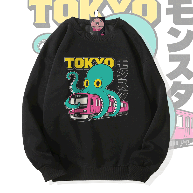Modakawa Sweatshirt mit Tokyo Octopus Monster Grafik - Black - 5XL - image 2
