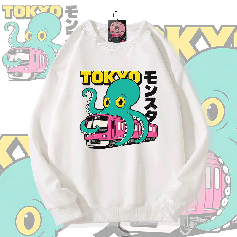 Modakawa Sweatshirt mit Tokyo Octopus Monster Grafik - White - 5XL - image 1