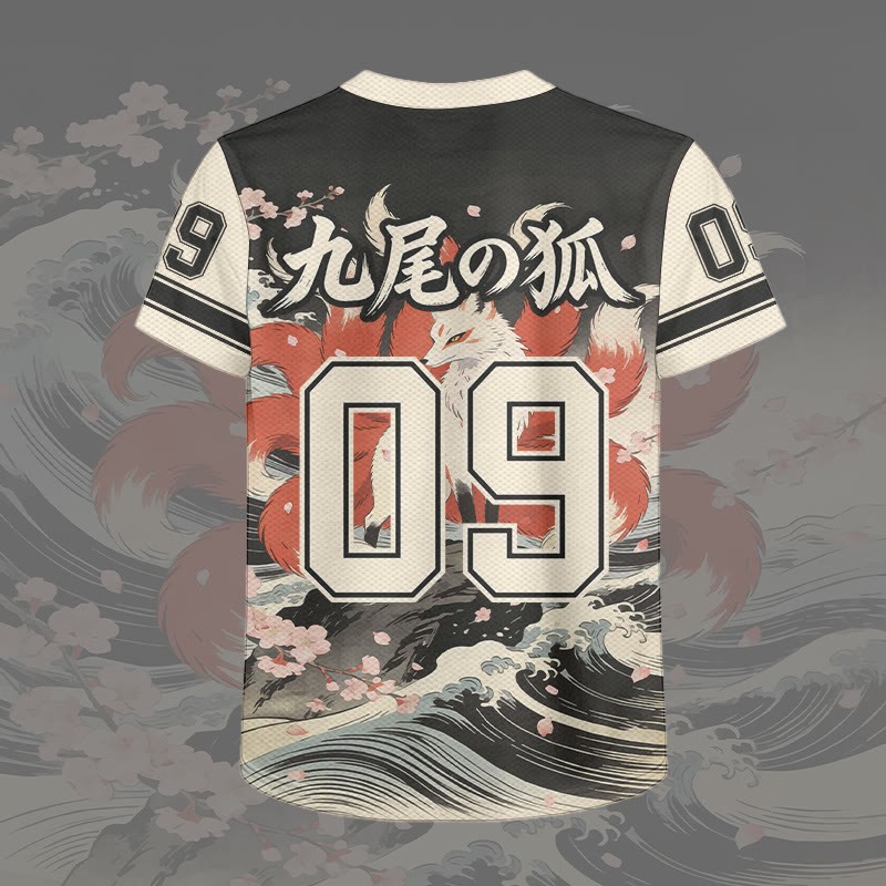 Modakawa Unisex-T-Shirt mit Edo-Neunschwänzigem-Fuchs-Nummerngrafik - image 3