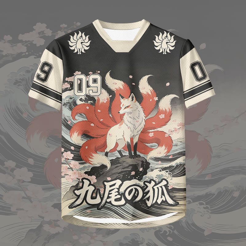 Modakawa Unisex-T-Shirt mit Edo-Neunschwänzigem-Fuchs-Nummerngrafik - image 2