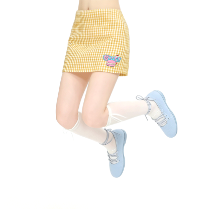 Macaron Graphic Modakawa High Waist Gingham A-Line Minirock - image 1