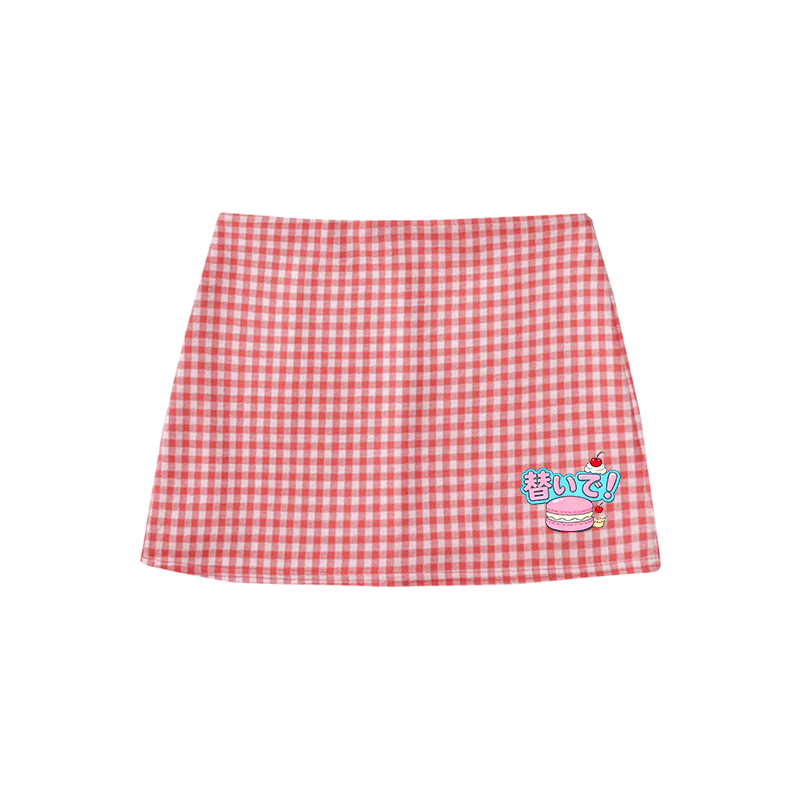 Macaron Graphic Modakawa High Waist Gingham A-Line Minirock - Red - M - image 5