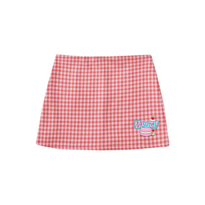 Macaron Graphic Modakawa High Waist Gingham A-Line Minirock - Red - M - image 5