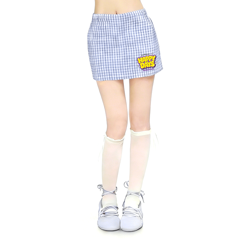 HAPPY DAYS Graphic Modakawa High Waist Gingham A-Line Minirock - image 1