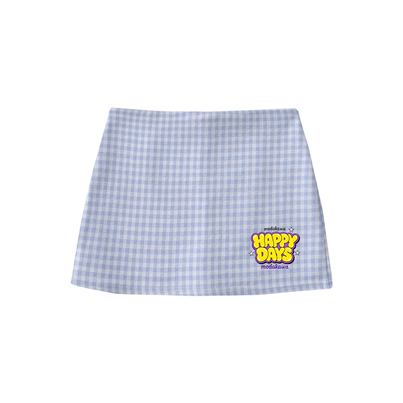 HAPPY DAYS Graphic Modakawa High Waist Gingham A-Line Minirock - Blue - M - image 2