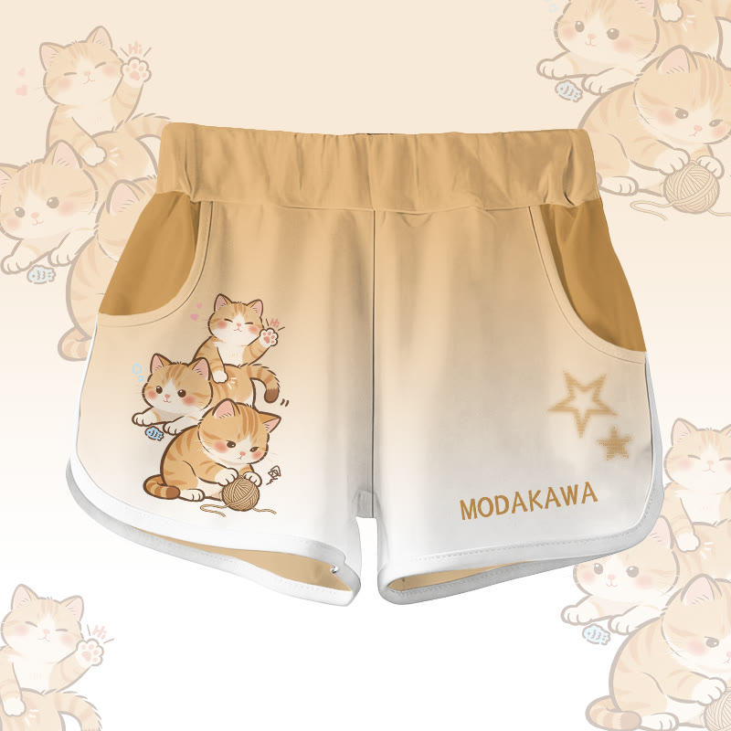 Modakawa Shorts mit verspielter Katzengrafik - Yellow - 5XL - image 1