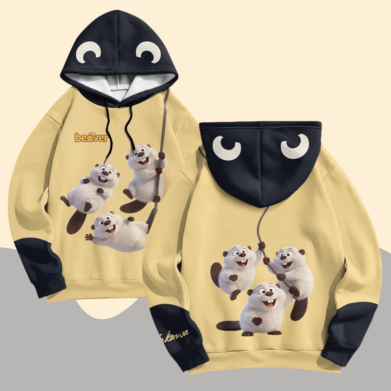 Modakawa Pullover Hoodie mit Bibermotiv - Yellow - 6XL - image 3