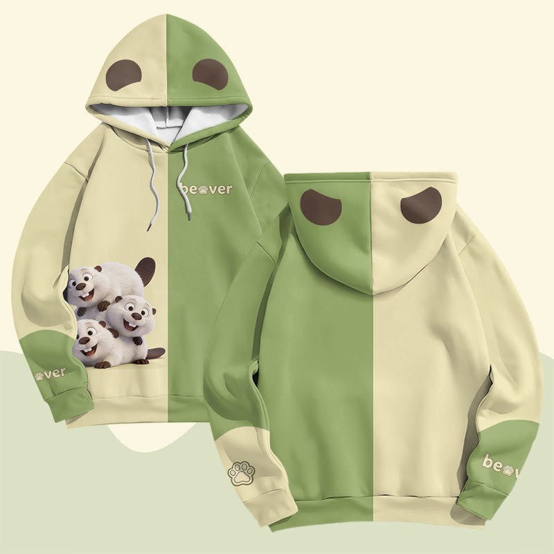 Modakawa Pullover-Hoodie mit lustigem Bibermotiv - Green - 6XL - image 3