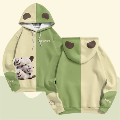 Modakawa Pullover-Hoodie mit lustigem Bibermotiv - Green - 6XL - image 3